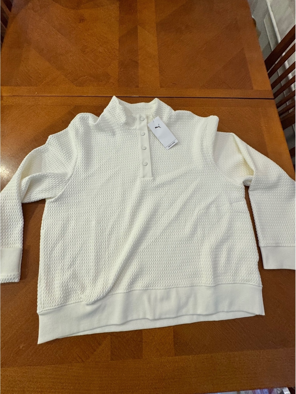 Puma Women's White Textured Pullover Sweatshirt Size L 1656